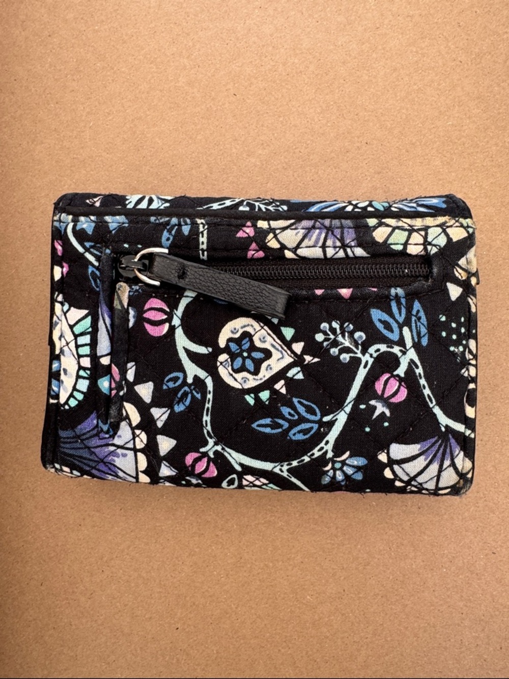 Vera Bradley Navy Floral Quilted Fold-Over Wallet with Purple & Teal Accents - Picture 2 of 12